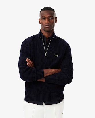 Sweater de Gola Alta em L&atilde; Cardada com Fecho