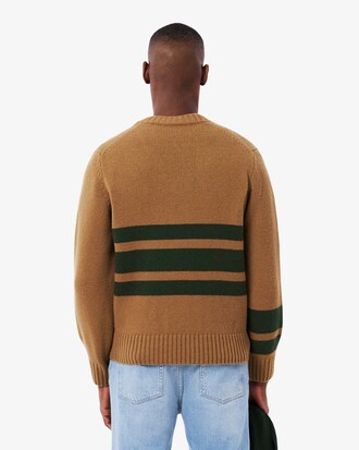 Sweater de L&atilde; com Decote em V &agrave;s Riscas