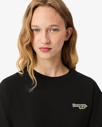 T-shirt de Algodão com Corte Curto e Oversize com Logótipo