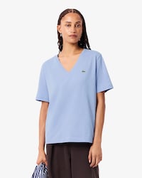 T-shirt de Algodão Suave com Decote em V Relaxed Fit