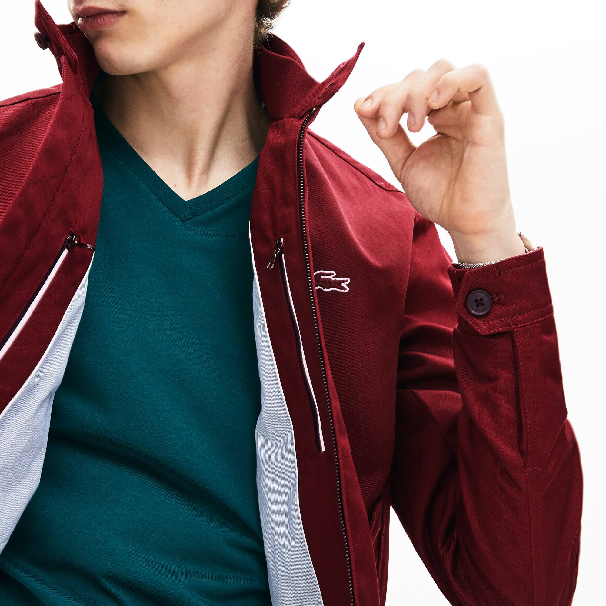 lacoste men's short zip cotton twill jacket