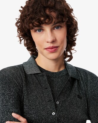 Slim Fit Long Sleeved Glitter Jersey Polo Shirt