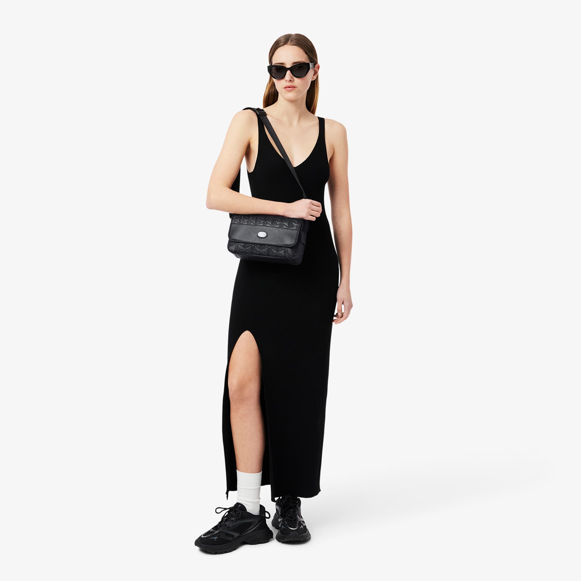 【LACOSTE】NOMOGRAMME Flap Messenger Bag_NU4838M (BLACK) Lacoste Nomogramme Small Flap Close Messenger Bag in Black