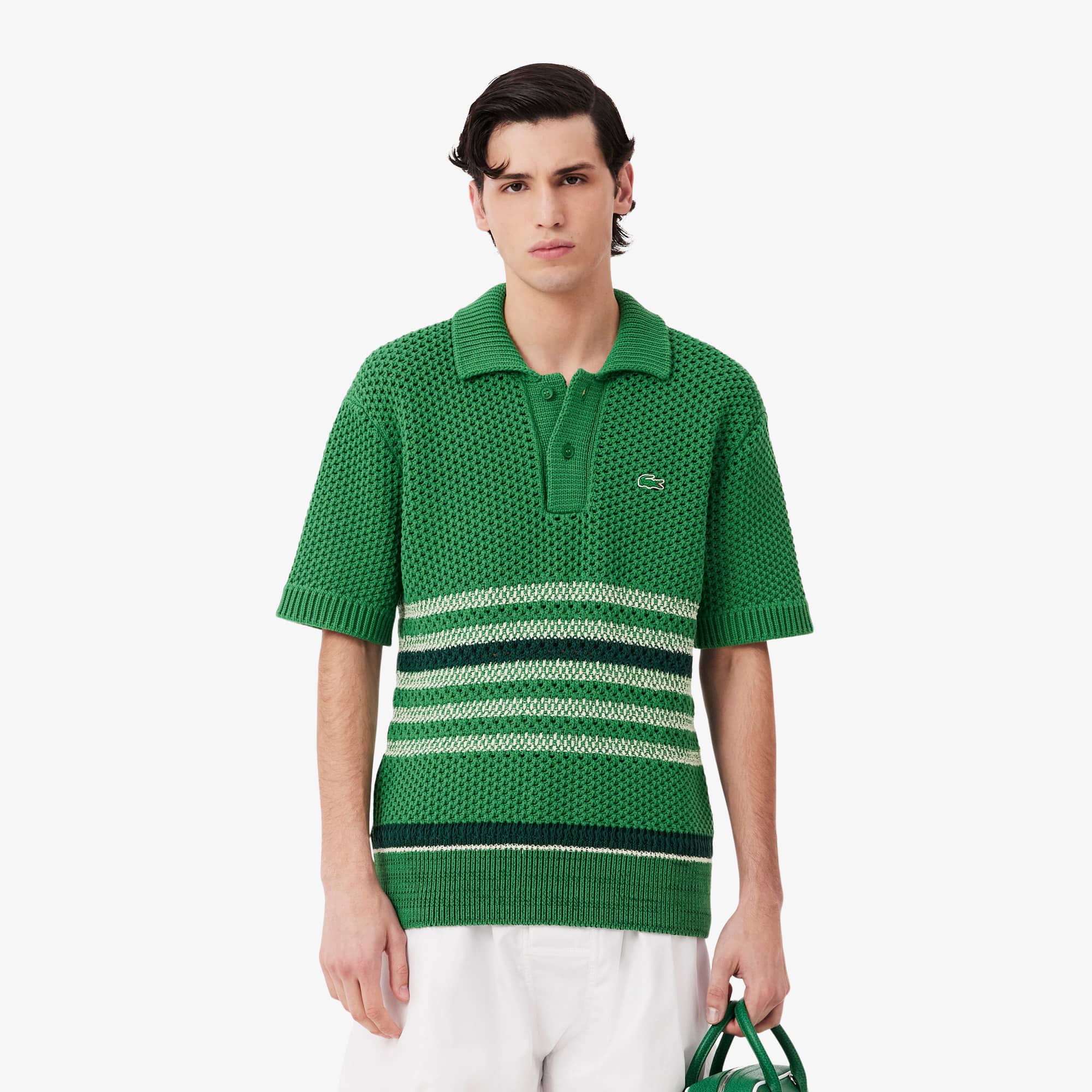 Runway Lacy Striped Polo Collar Sweater - Men's Knitwear - New In Runway Lacy Striped Polo Collar Sweater - Men's Knitwear - New In