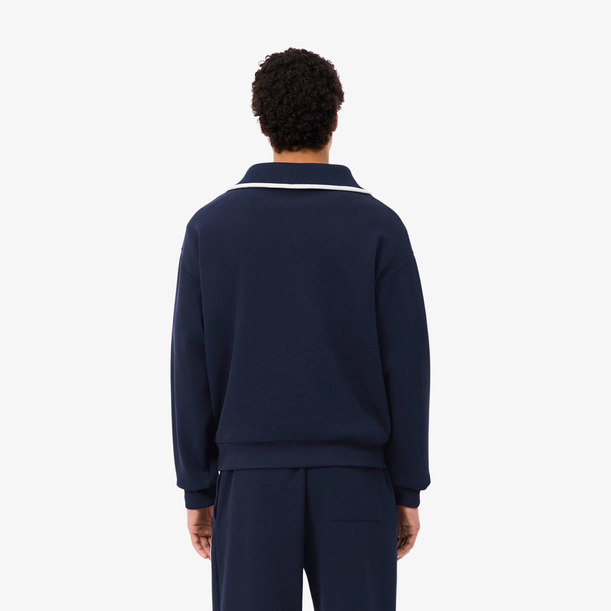 Loose Fit High Zipped Neck Badge Accent Sweatshirt - Men's