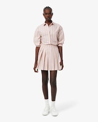 Poplin Short Striped Pleated Skirt