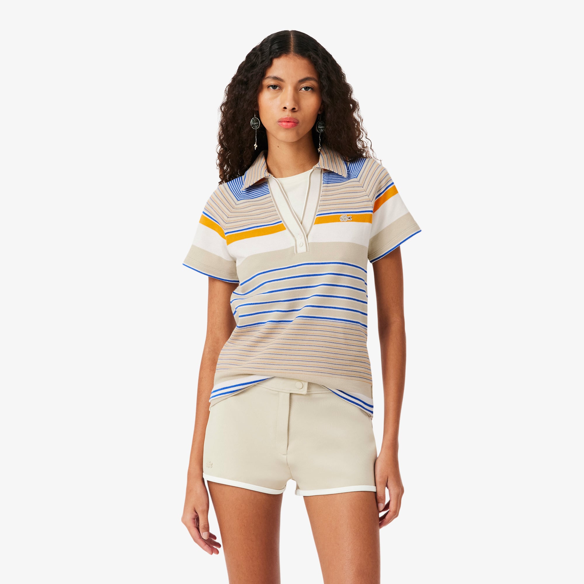 Runway Slim Fit Striped Piqué Polo Shirt - Women's Short Sleeves