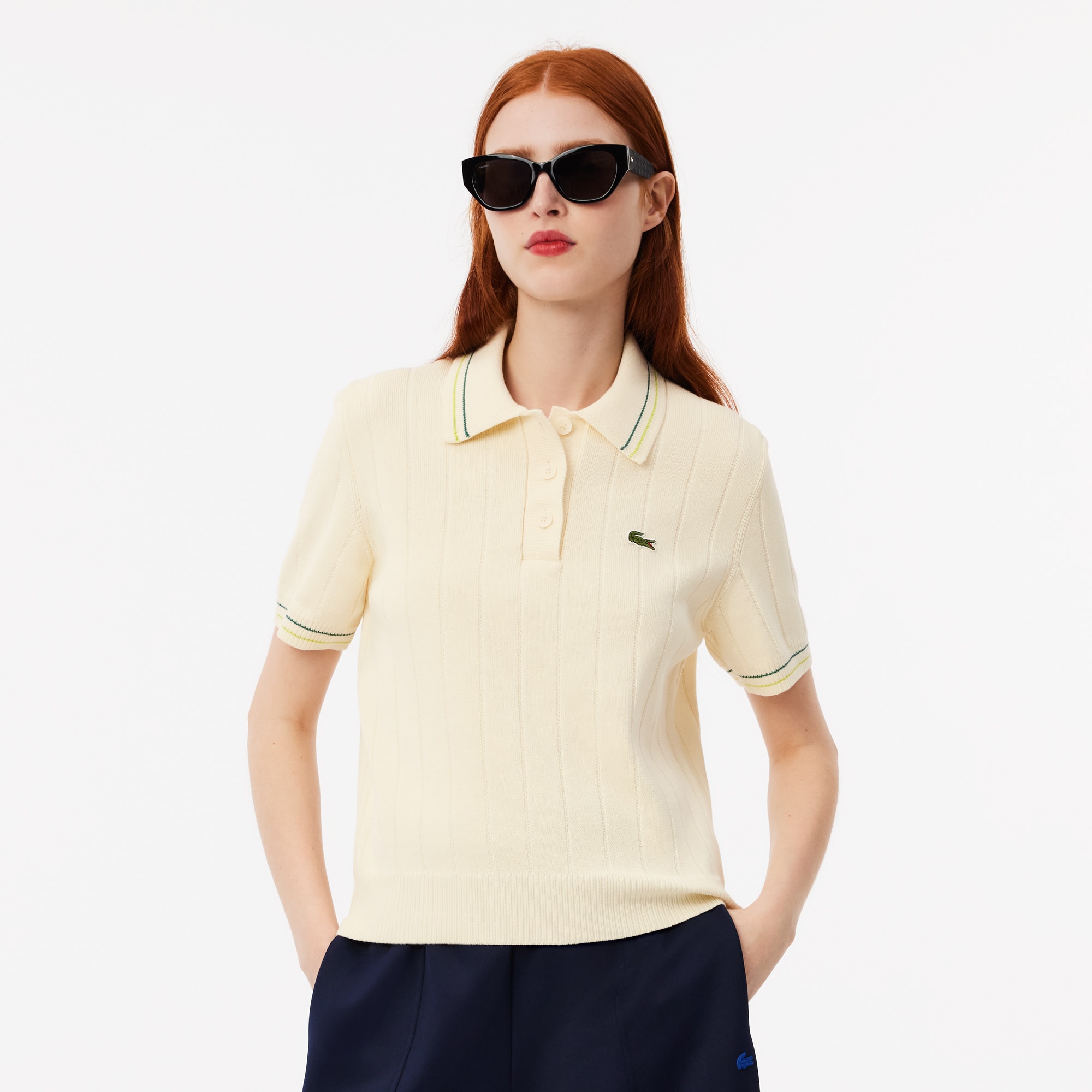 トップス FRENCH LACOSTE cotton knit polo shirt 6 French Made Ribbed Cotton Polo Shirt - Women's Knitwear