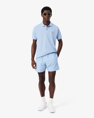 Mid Length Monogram Print Swim Trunks