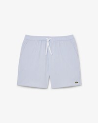 Mid Length Striped Textured Swim Trunks