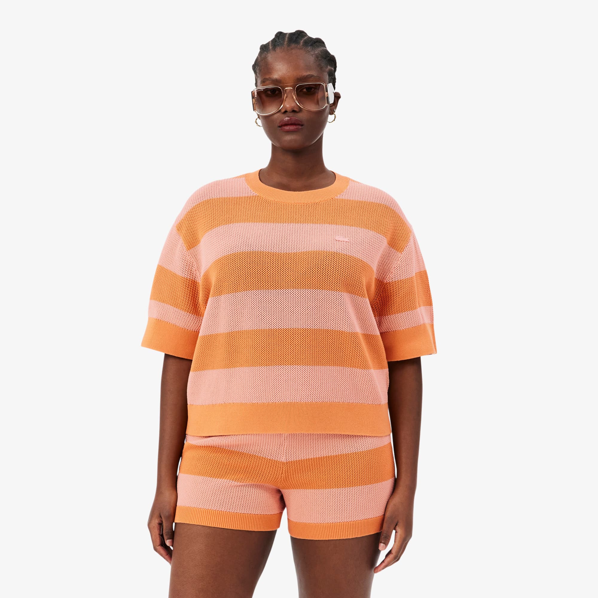 Striped Mesh Knit T-shirt - Women's Knitwear - New In 2026 | Lacoste