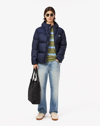 Short Water-Repellent Hooded Puffed Jacket