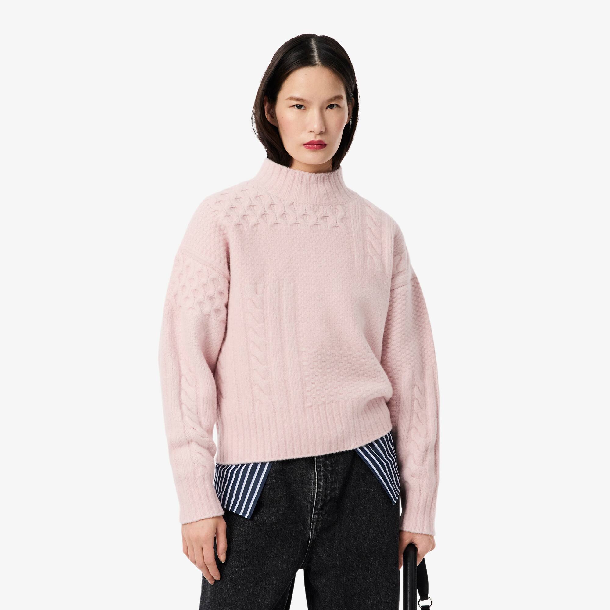 Patchwork Effect High Neck Wool Sweater - Women's Knitwear - New