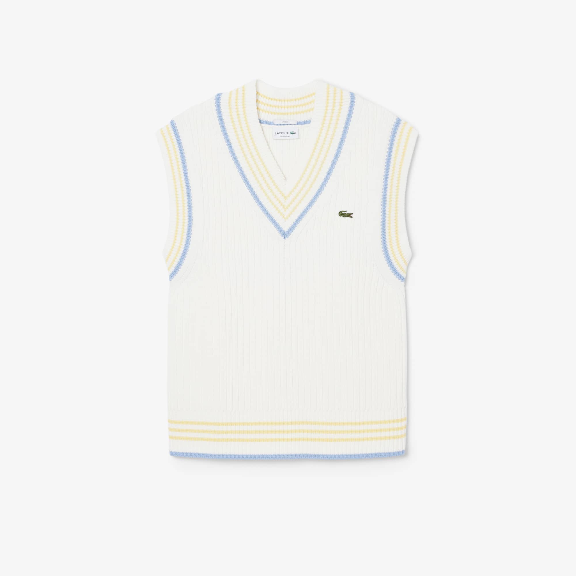 ラコステ　ベスト　Lacoste Striped Knit Vest Striped Rib Knit Cotton Sweater Vest - Men's Knitwear - New In