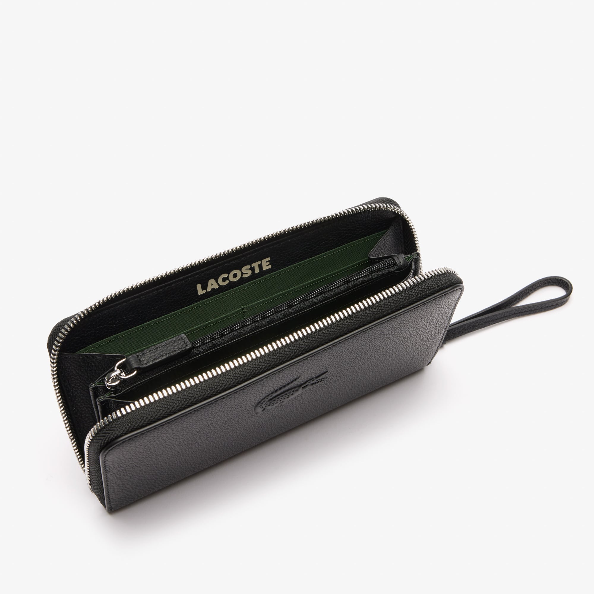 ★LACOSTE★ Women's City Court Coin Zip Around Wallet Black Women's City Court Grain Leather Wallet - Wallets & Small