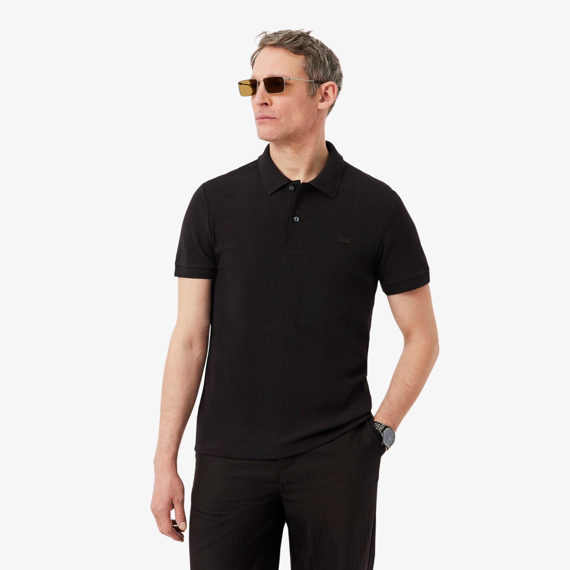 Regular Fit Ribbed Knit Polo Shirt - Men's Short Sleeves Polo