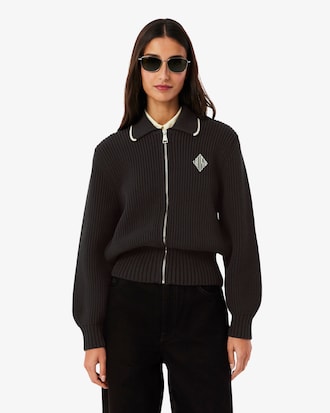 Zipped Cotton Badge Accent Sweater
