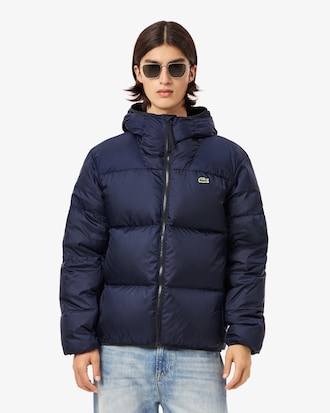 Short Water-Repellent Hooded Puffed Jacket