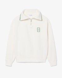 Loose Fit High Zipped Neck Badge Accent Sweatshirt