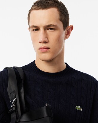 Cable Knit Carded Wool Crew Neck Sweater