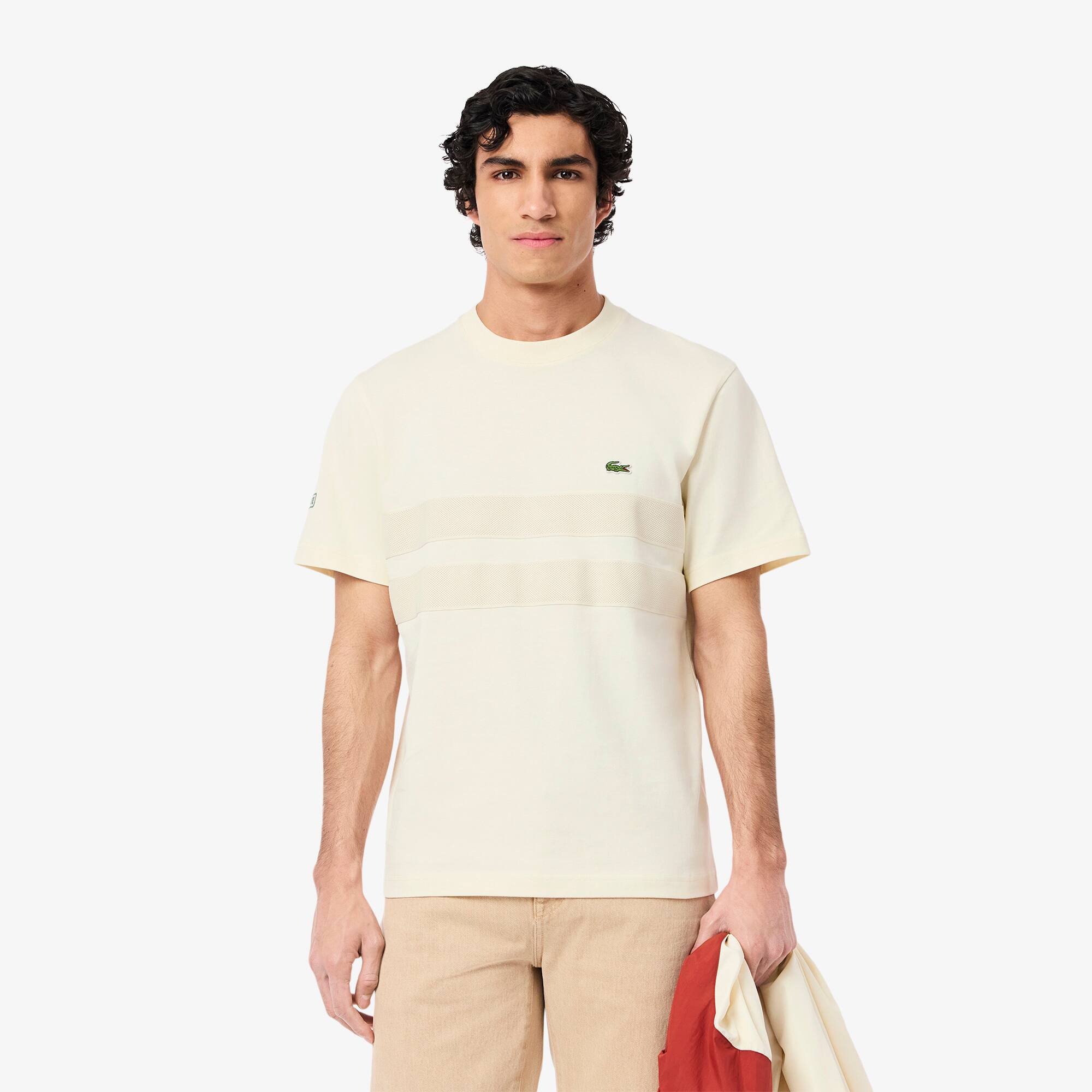 Tシャツ・カットソー LACOSTE Men T Shirts TH9769 XFJ White Heavy Jersey Mesh Band T-shirt - Men's t-shirts - New In