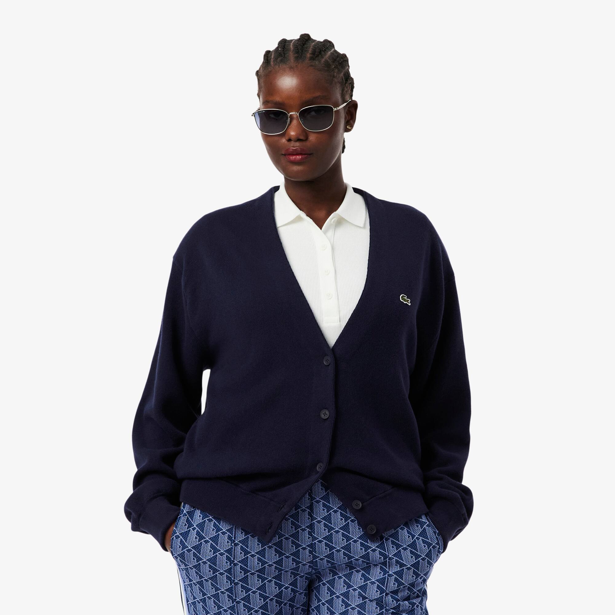 V Neck Moss Stitch Cotton Cardigan - Women's Knitwear - New In