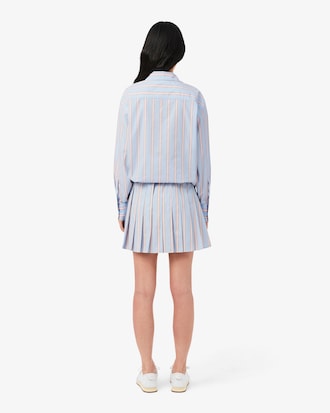 Poplin Short Striped Pleated Skirt