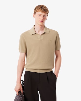 Cotton Blend Open Polo Collar Sweater