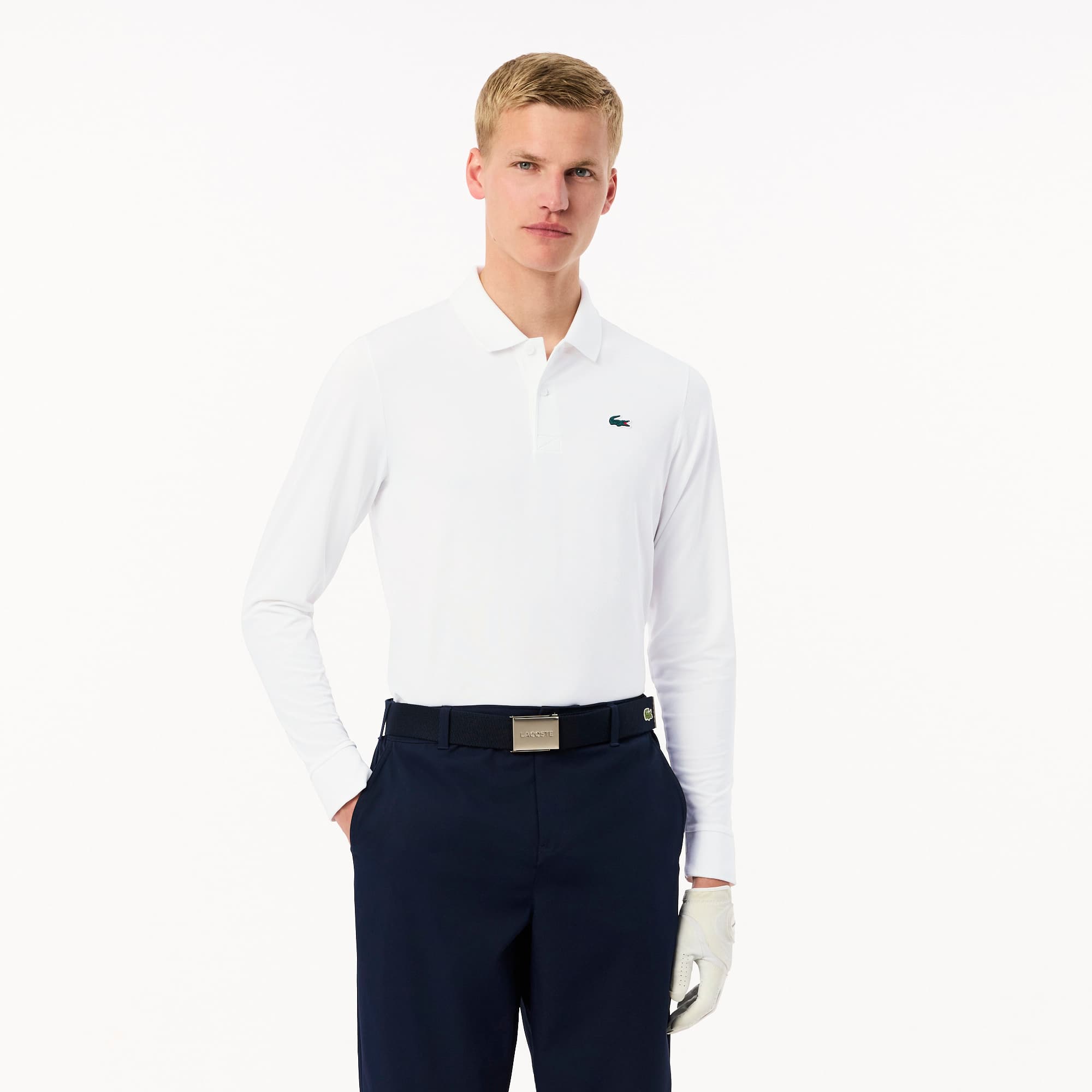 LACOSTE ホワイト ポロシャツ　長袖 LACOSTE（ラコステ） ポロシャツ ポロ ストレッチポロシャツ（長袖