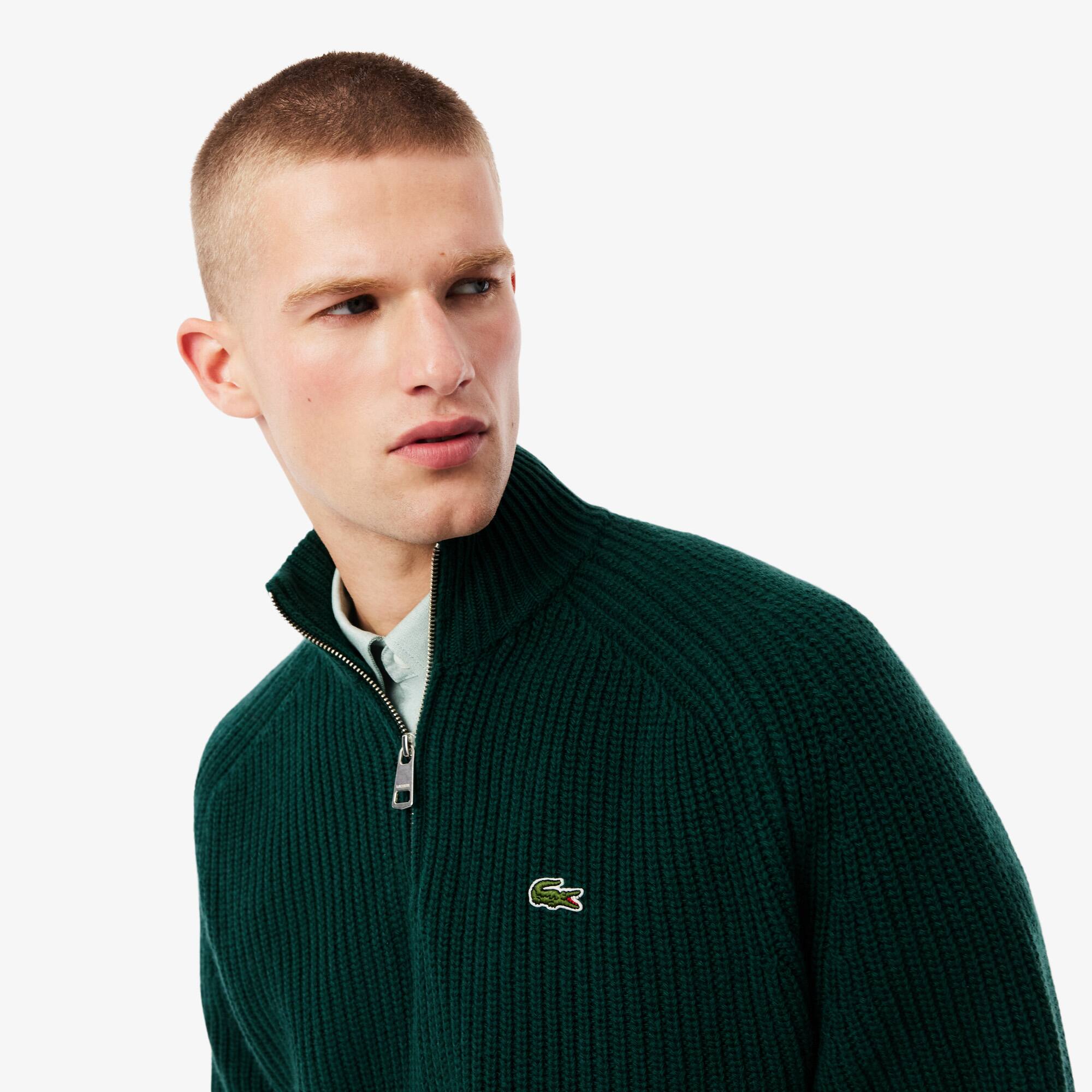 Zipped High Neck Wool Sweater - Men's Knitwear - New In 2026 | Lacoste