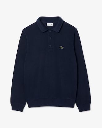 Ribbed Cotton Polo Collar Sweatshirt