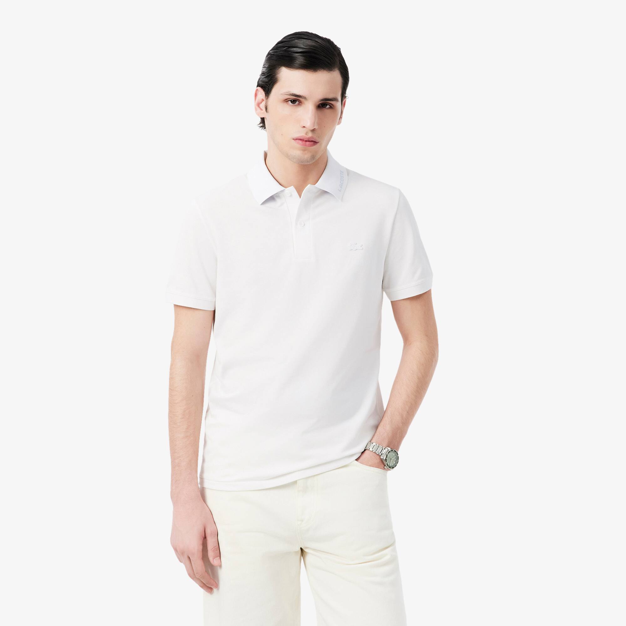 Slim Fit Jacquard Branded Piqué Commuter Polo Shirt - Men's Short