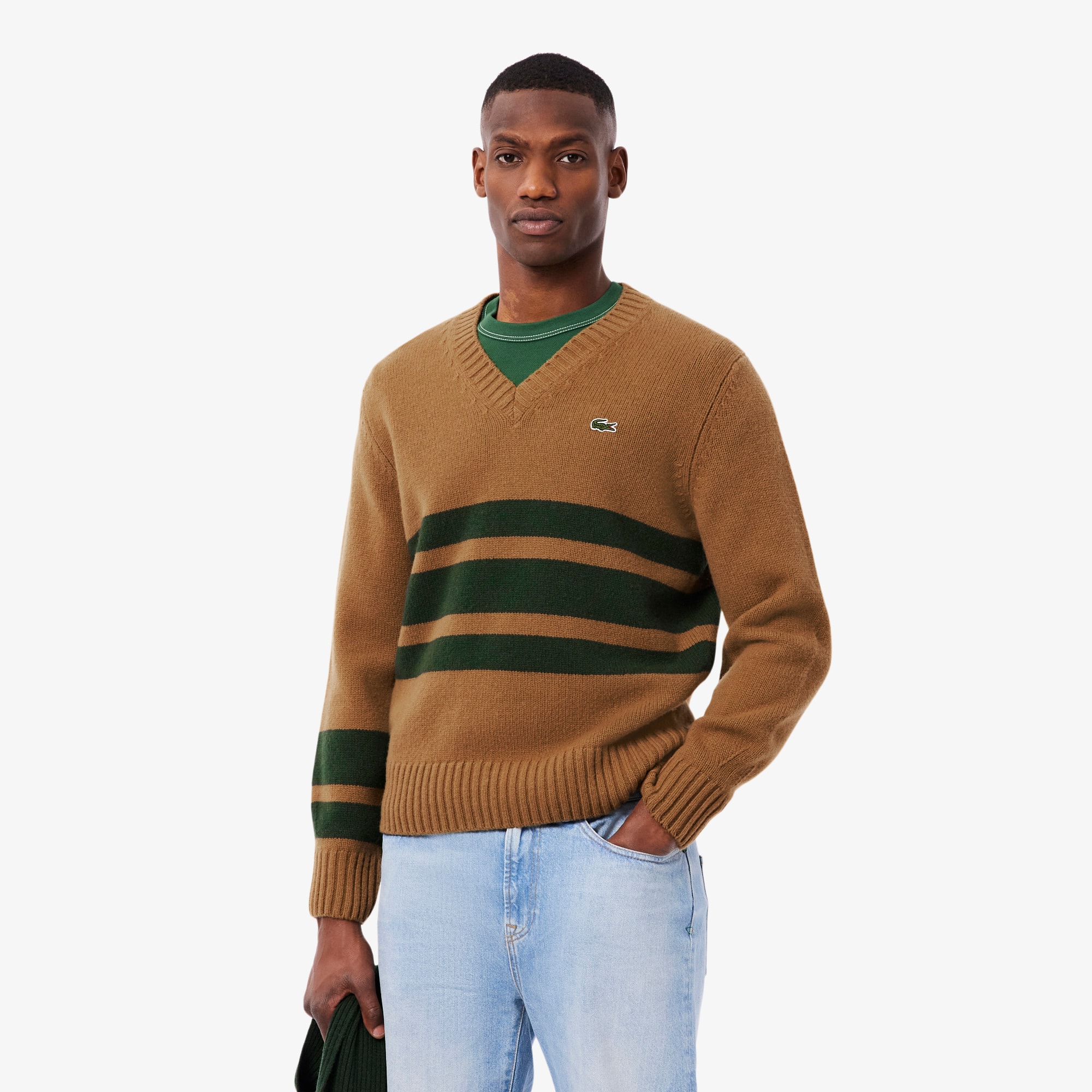 Striped Wool V Neck Sweater - Men's Knitwear - New In 2026 | Lacoste