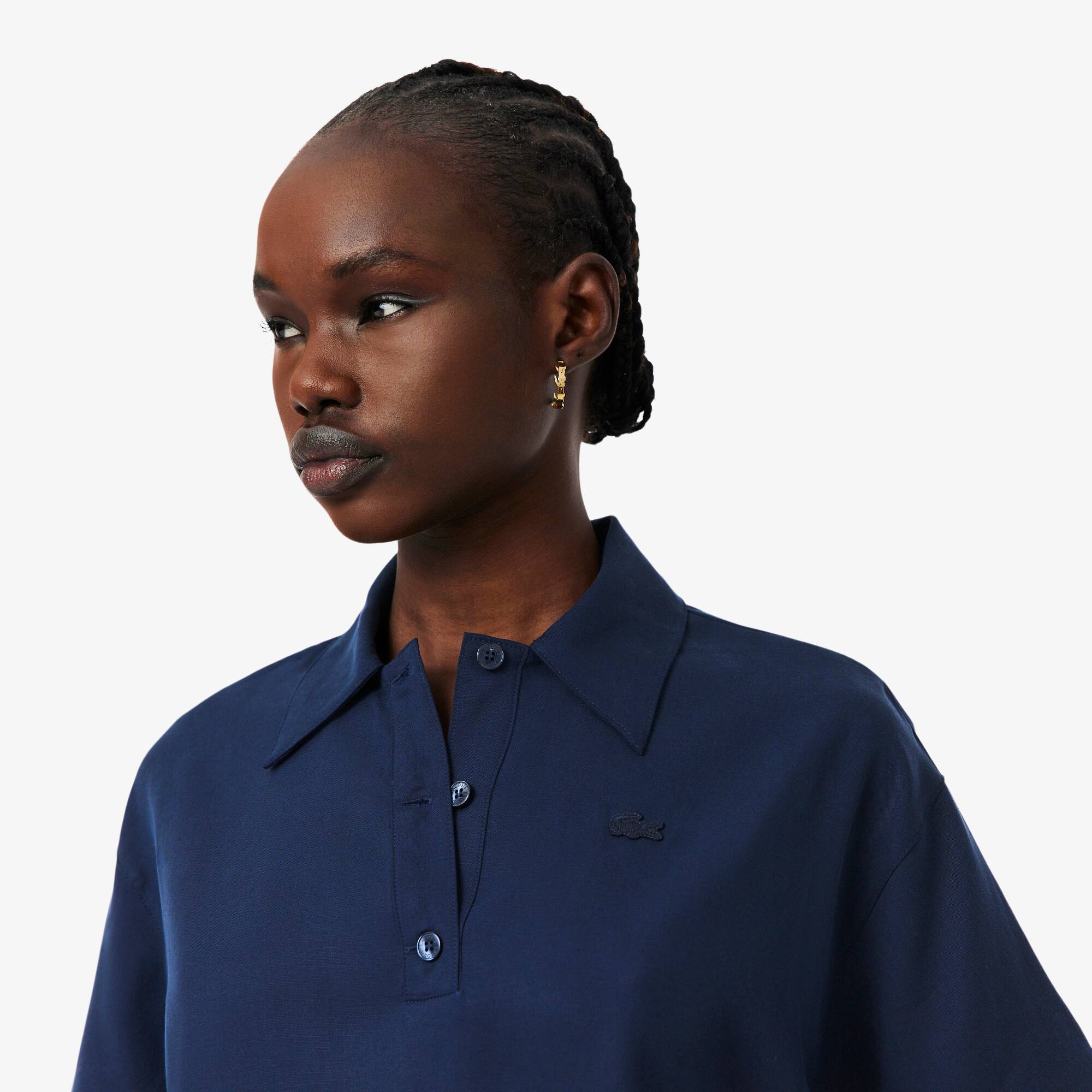 Oversized Fluid Twill Polo Shirt - Women's Shirts & Tops - New In