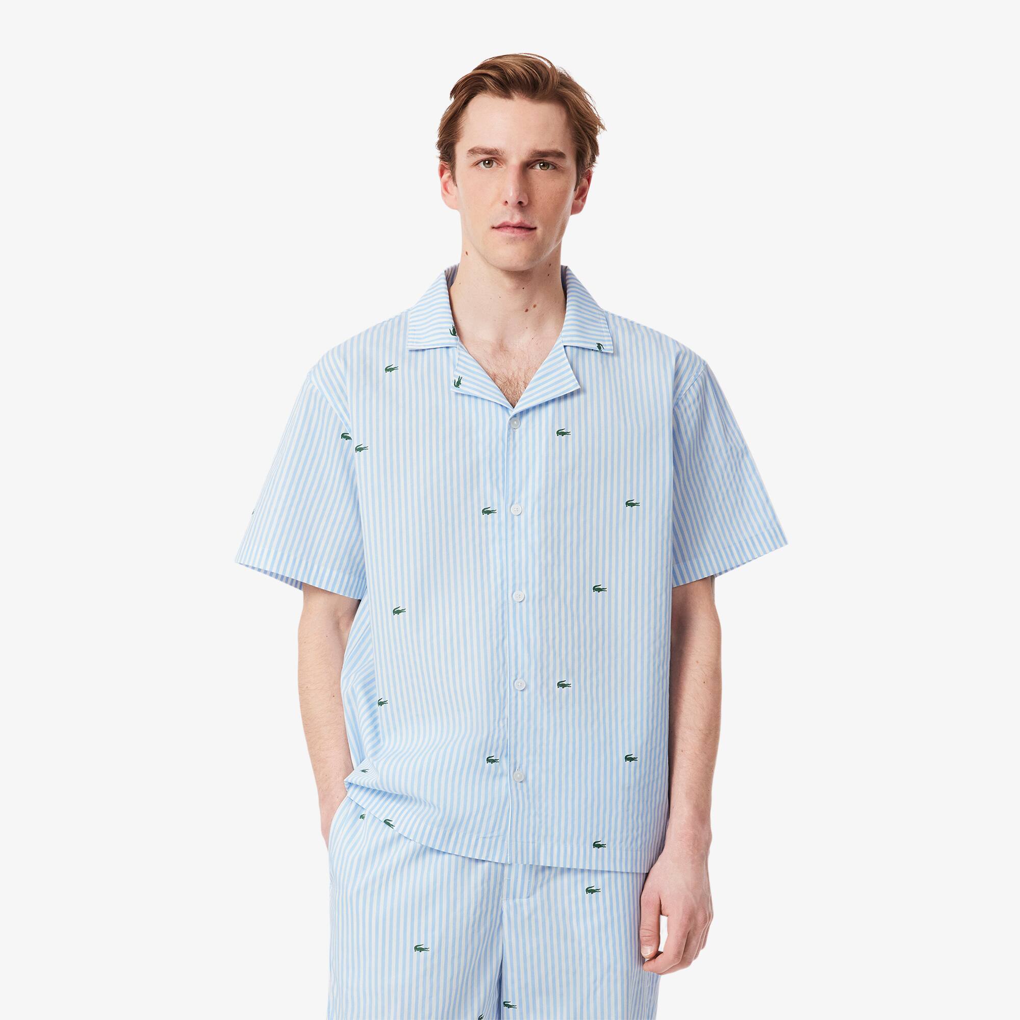 Tシャツ・カットソー Lacoste Men's Striped Heavy Cotton T-Shirt Printed Striped Cotton Pyjama Shirt - Men's Nightwear - New