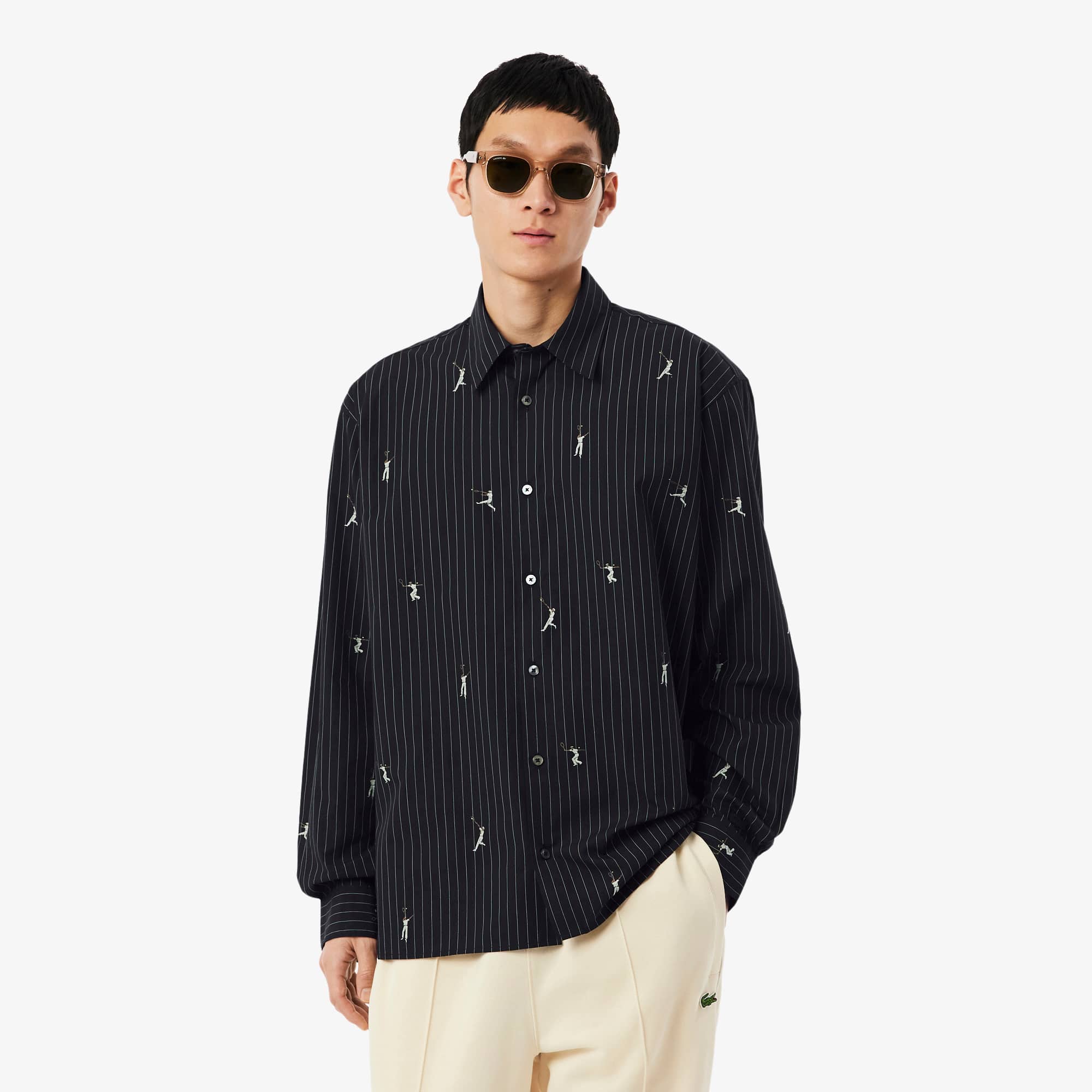Relaxed Fit Embroidered Cotton Shirt - Men's Long Sleeves Shirts