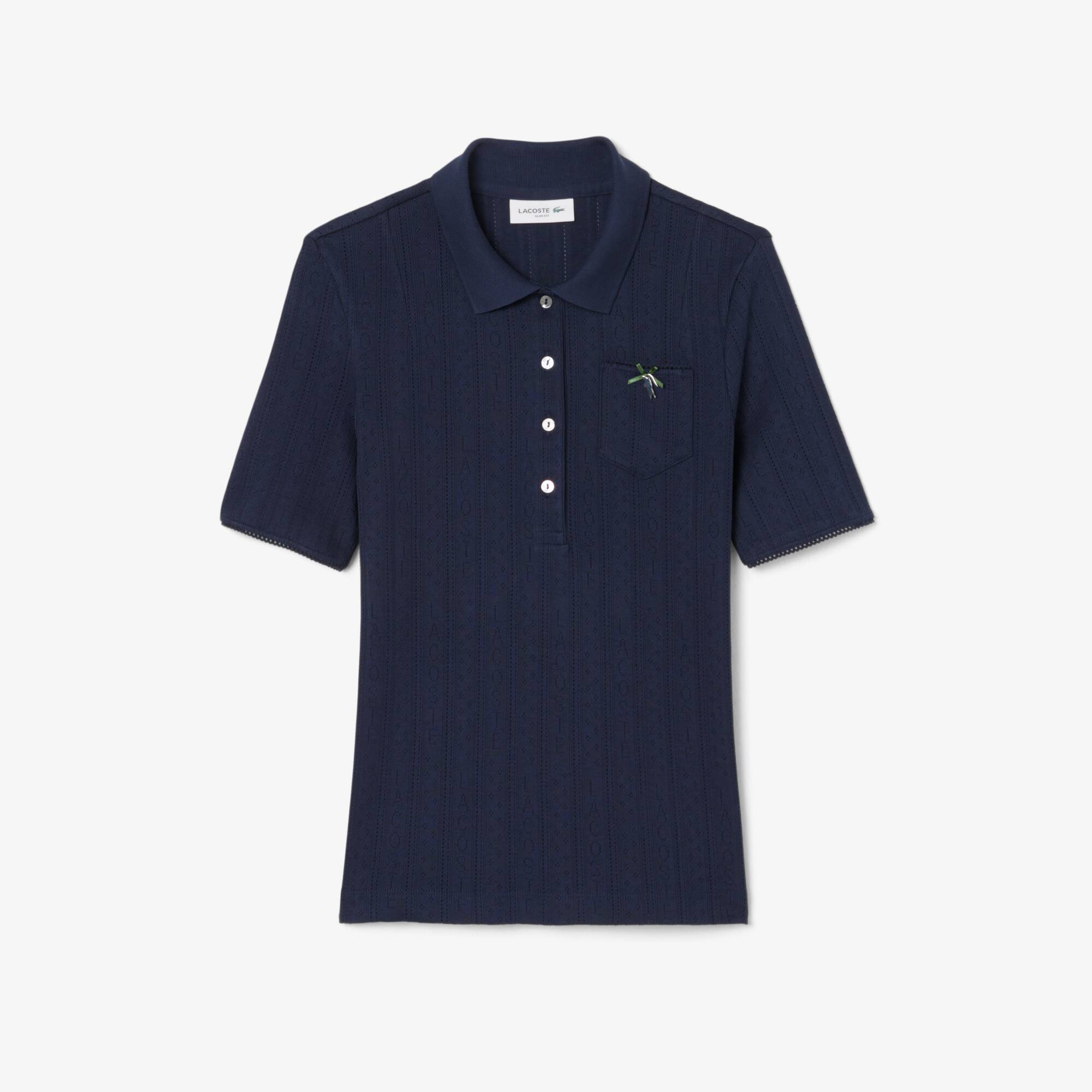 Slim Fit Pointelle Branded L.12.D Polo Shirt - Women's Short