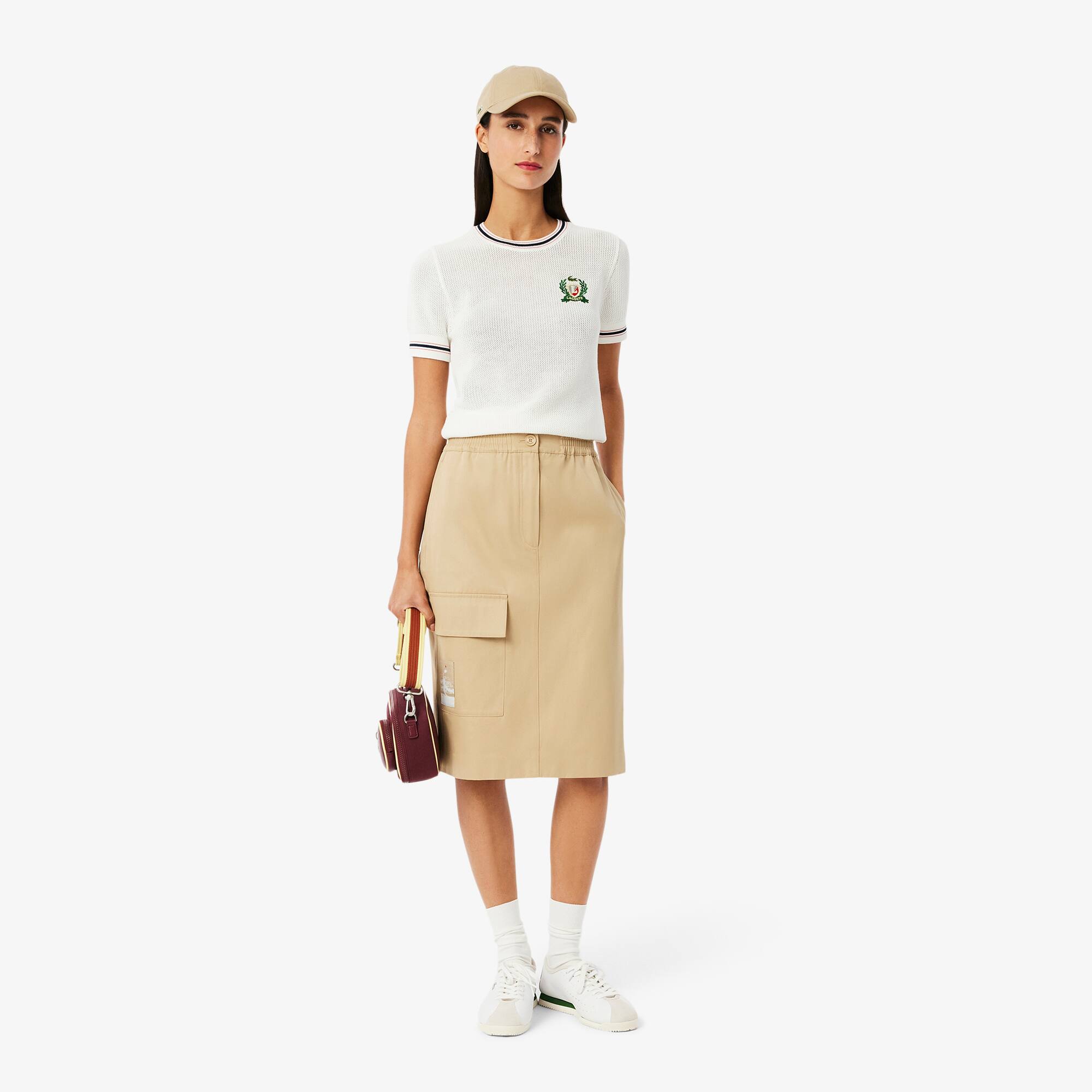 スカート LACOSTE Women Mid Skirts JF0641 001 White Women's Asymmetric Pleated Midi Skirt - Shorts & Skirts