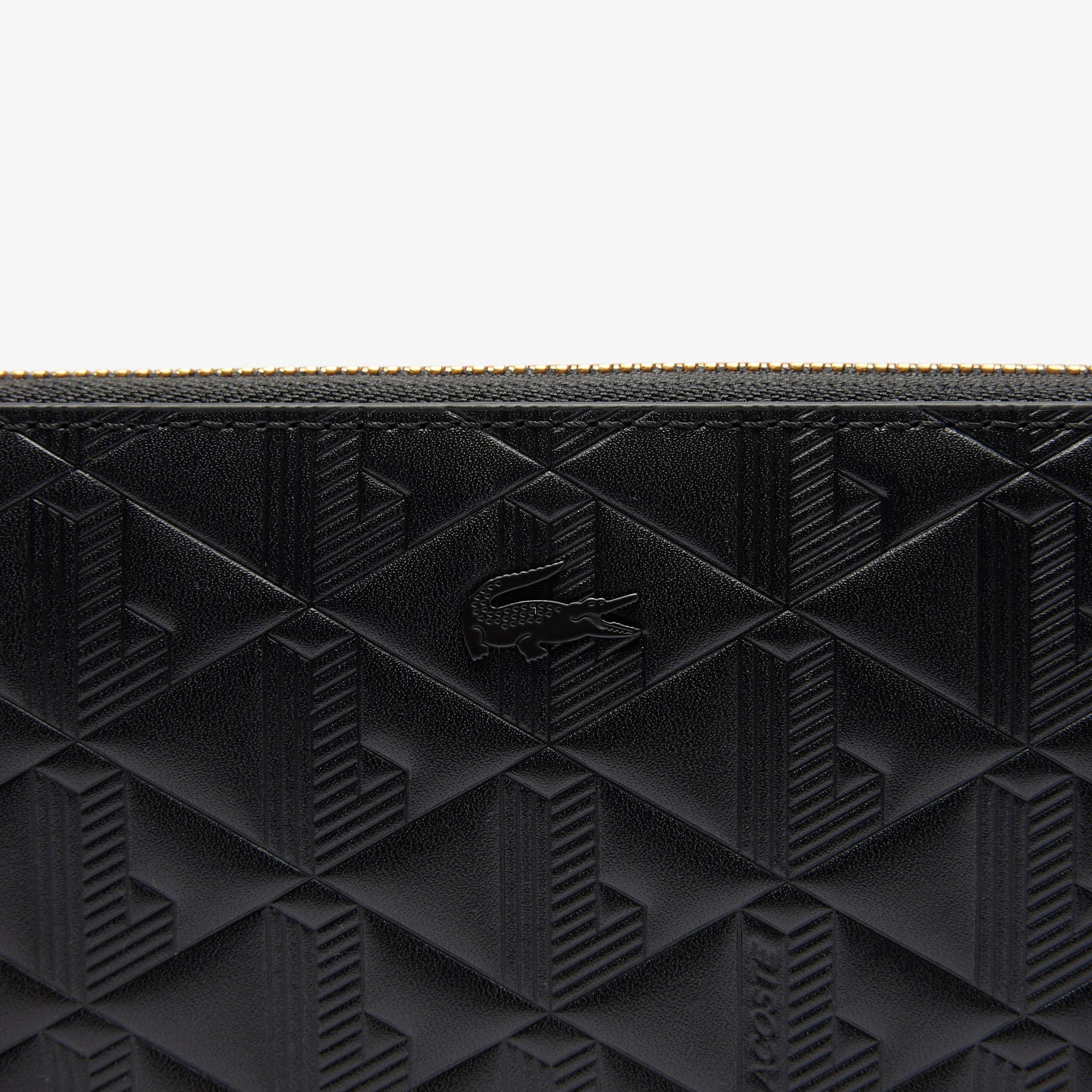 LACOSTE Maheki 型押しレザー折り財布 ブラック 高級感◎ Maheki Zipped Embossed Leather Billfold - Women's Wallets