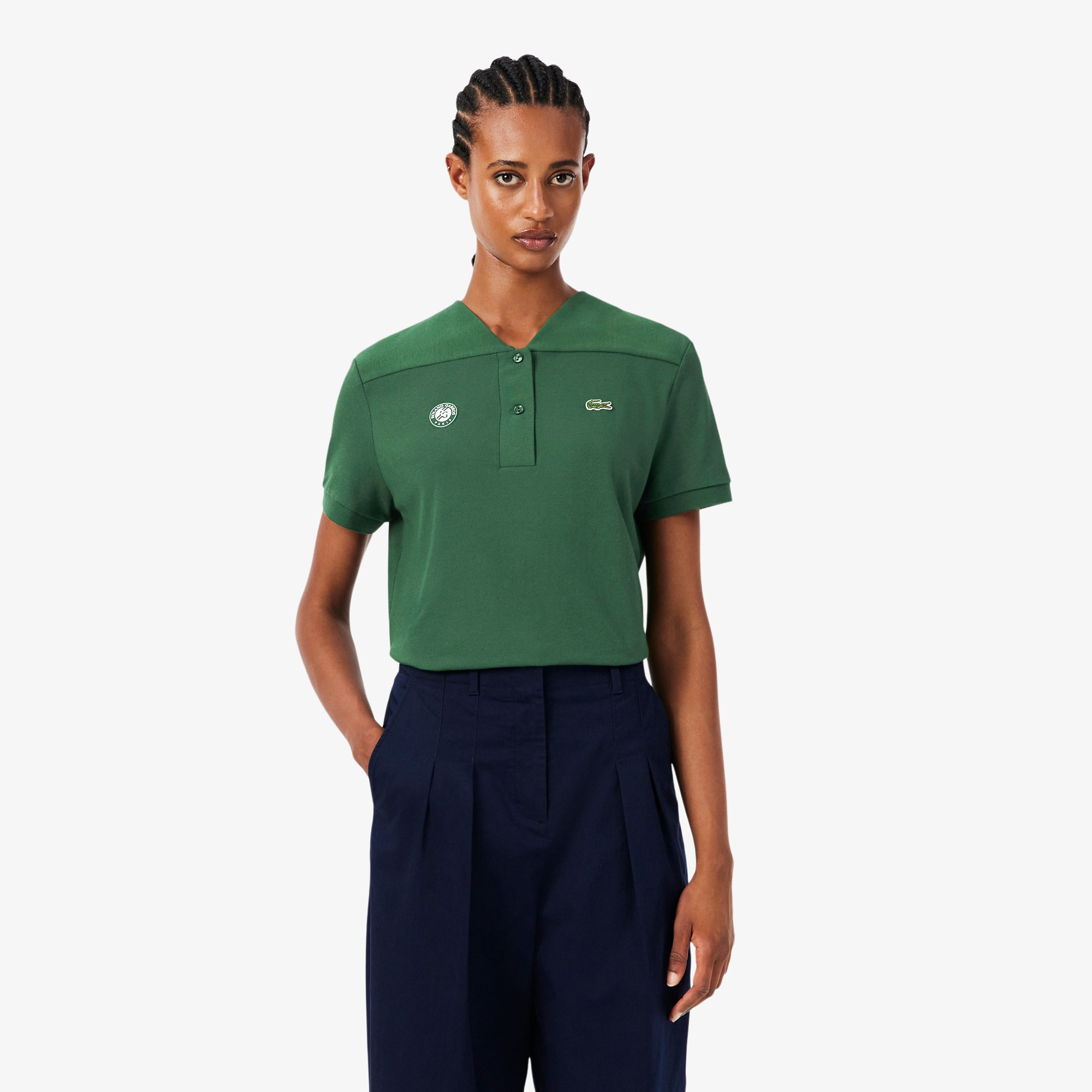 LACOSTE 半袖ポロシャツロングワンピース オリーブ系 38 Roland-Garros Edition Umpire Polo Shirt - Women's Short Sleeves