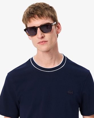 Stretch Piqué Stripe Collar T-shirt