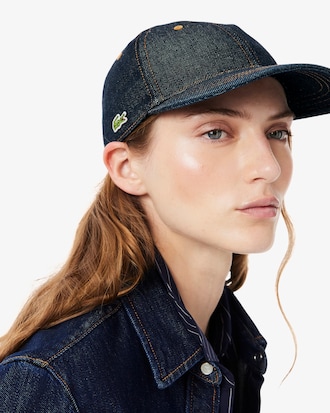 Cotton Denim Tie Accent Cap