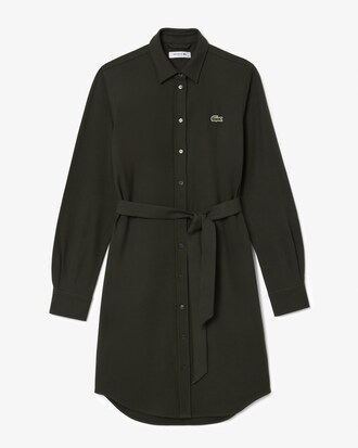 Belted Piqué Shirt Dress