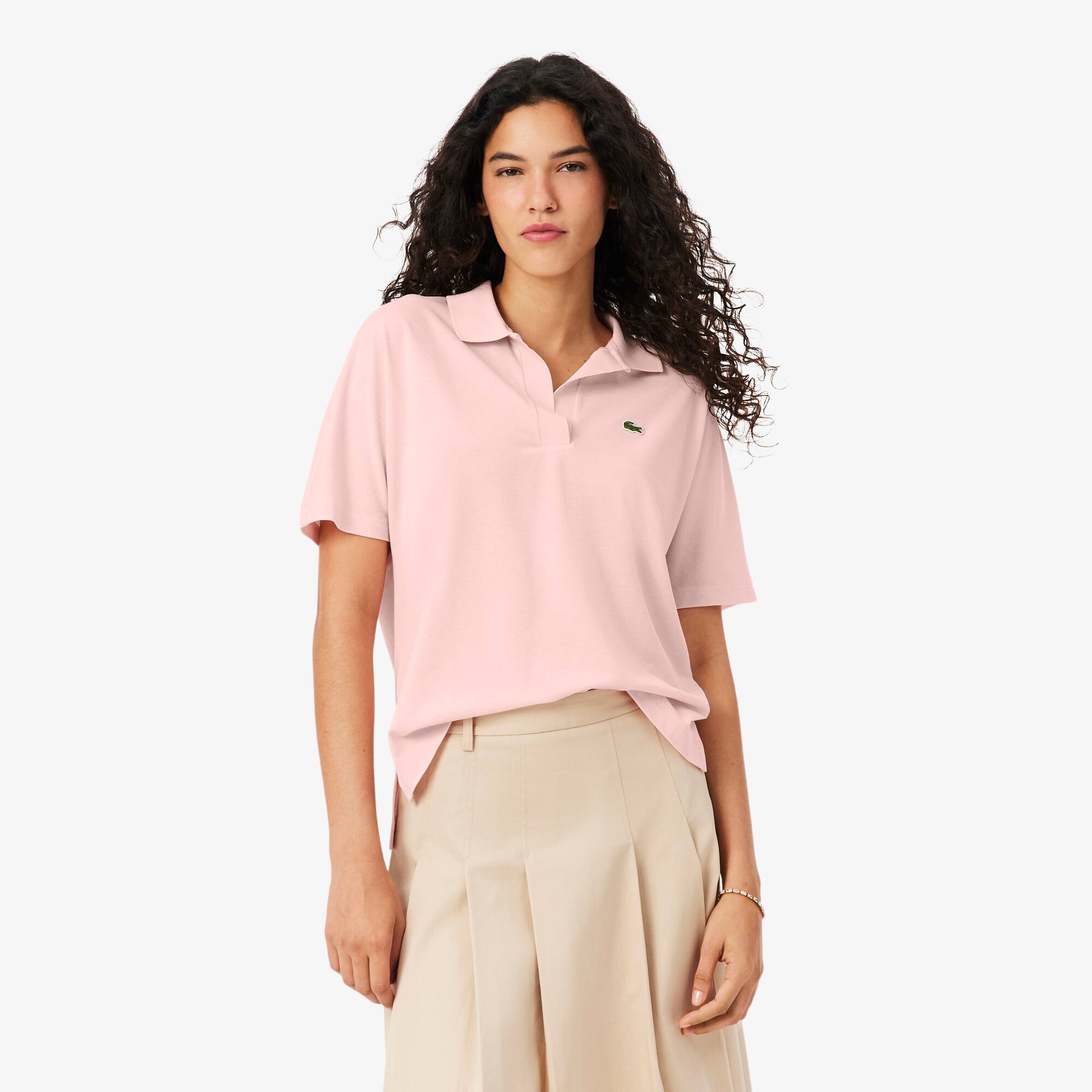 Relaxed Fit Fluid Piqué Polo Shirt - Women's Short Sleeves Polo