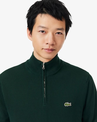 Zipped High Neck Cotton Sweater