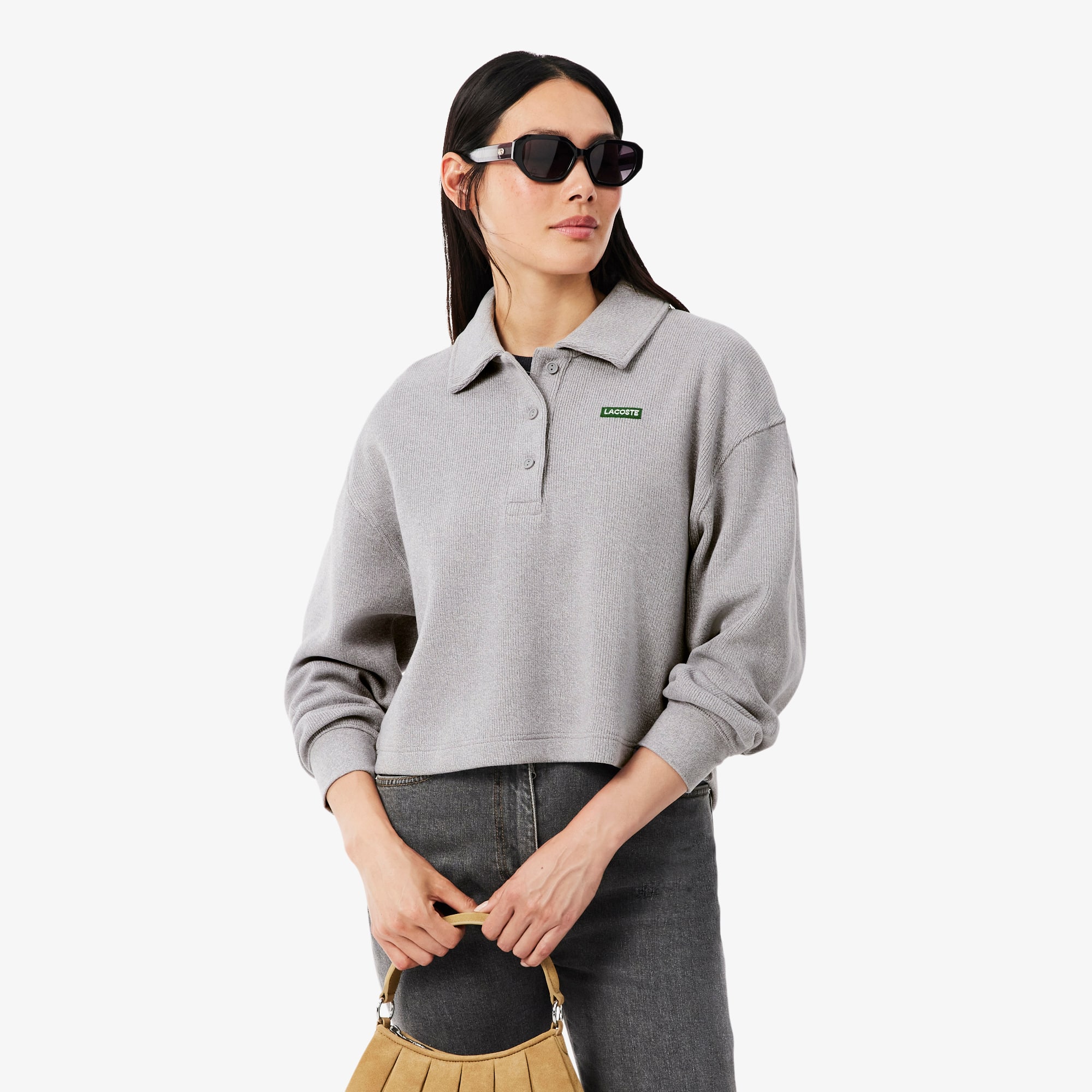 Oversized Ribbed Polo Collar Sweatshirt - undefined - New In 2026