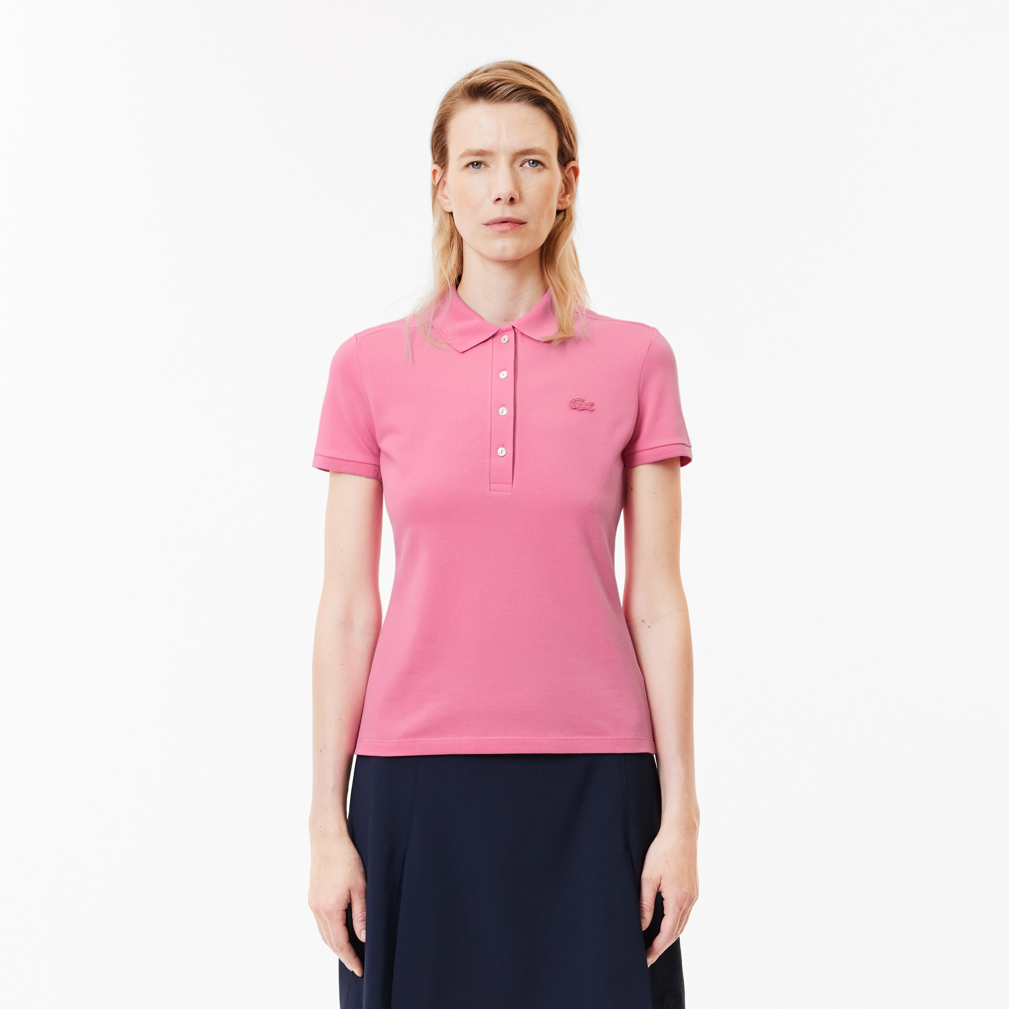 ★LACOSTE★ Women's Double Layer Pique Short Sleeve Shirt Dr L.12.D Slim Fit Stretch Piqué Polo Shirt - Women's Short