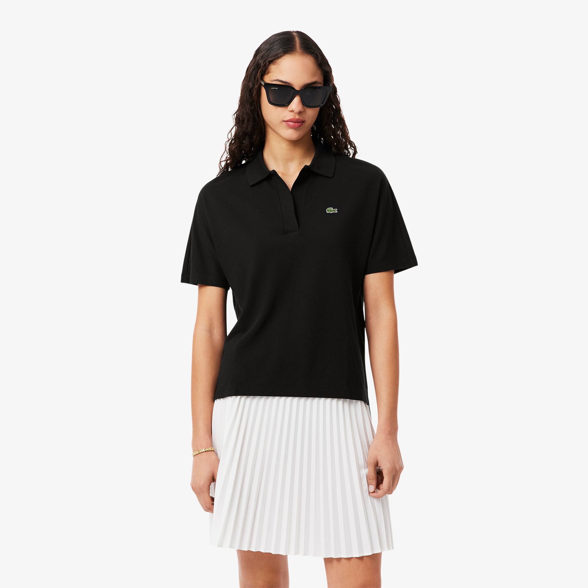 Relaxed Fit Fluid Piqué Polo Shirt - Women's Short Sleeves Polo