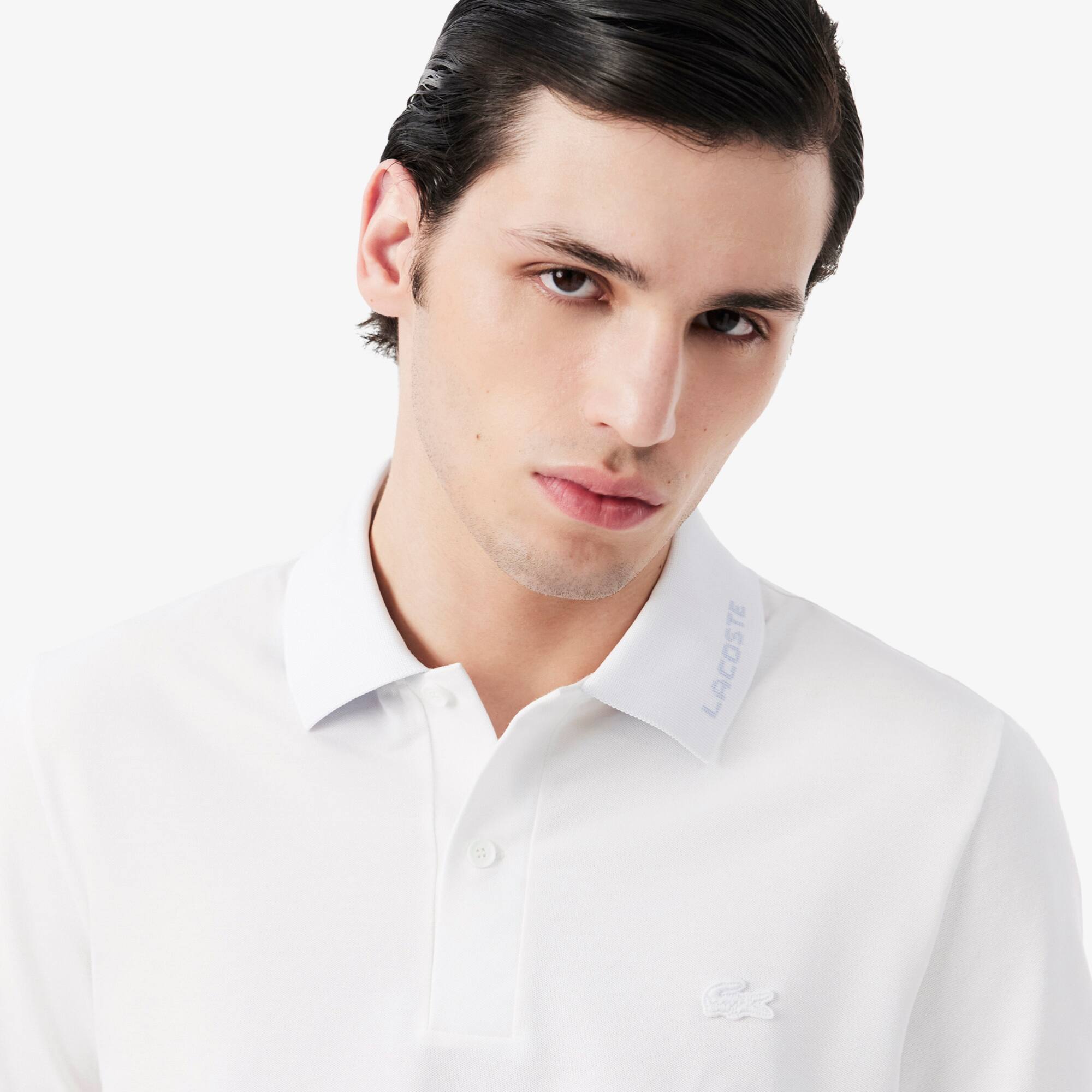 Slim Fit Jacquard Branded Piqué Commuter Polo Shirt - Men's Short