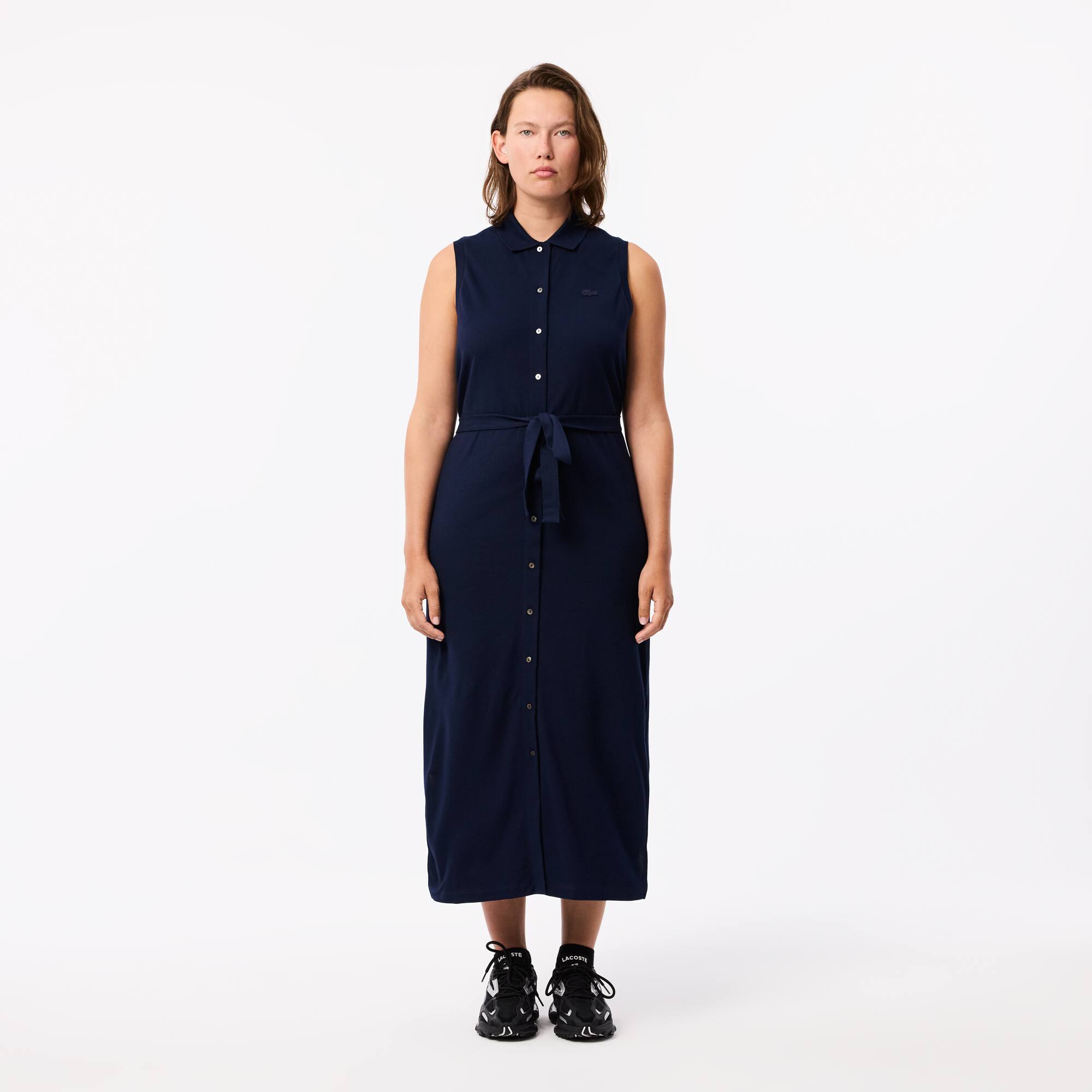 ★LACOSTE★ Women's Ringslings Fit and Flare Dress Navy EF94 Lacoste Women's Flared Mini Pique Polo Dress, Navy Blue, 0